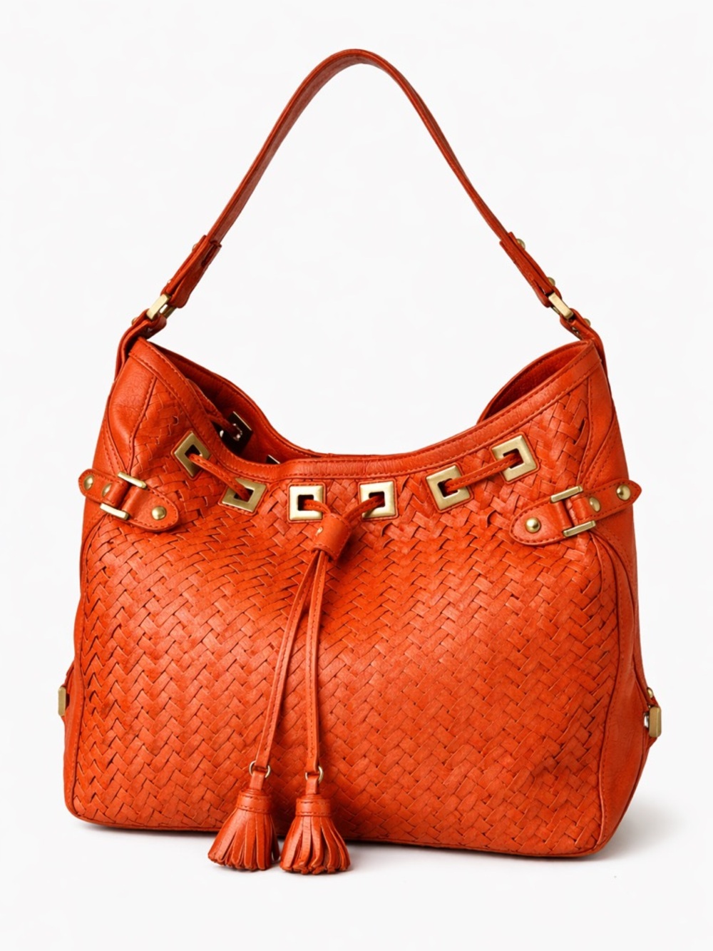 Cole Haan Orange woven Leather Shoulder Bag structured hobo bag - Picture 2 of 13